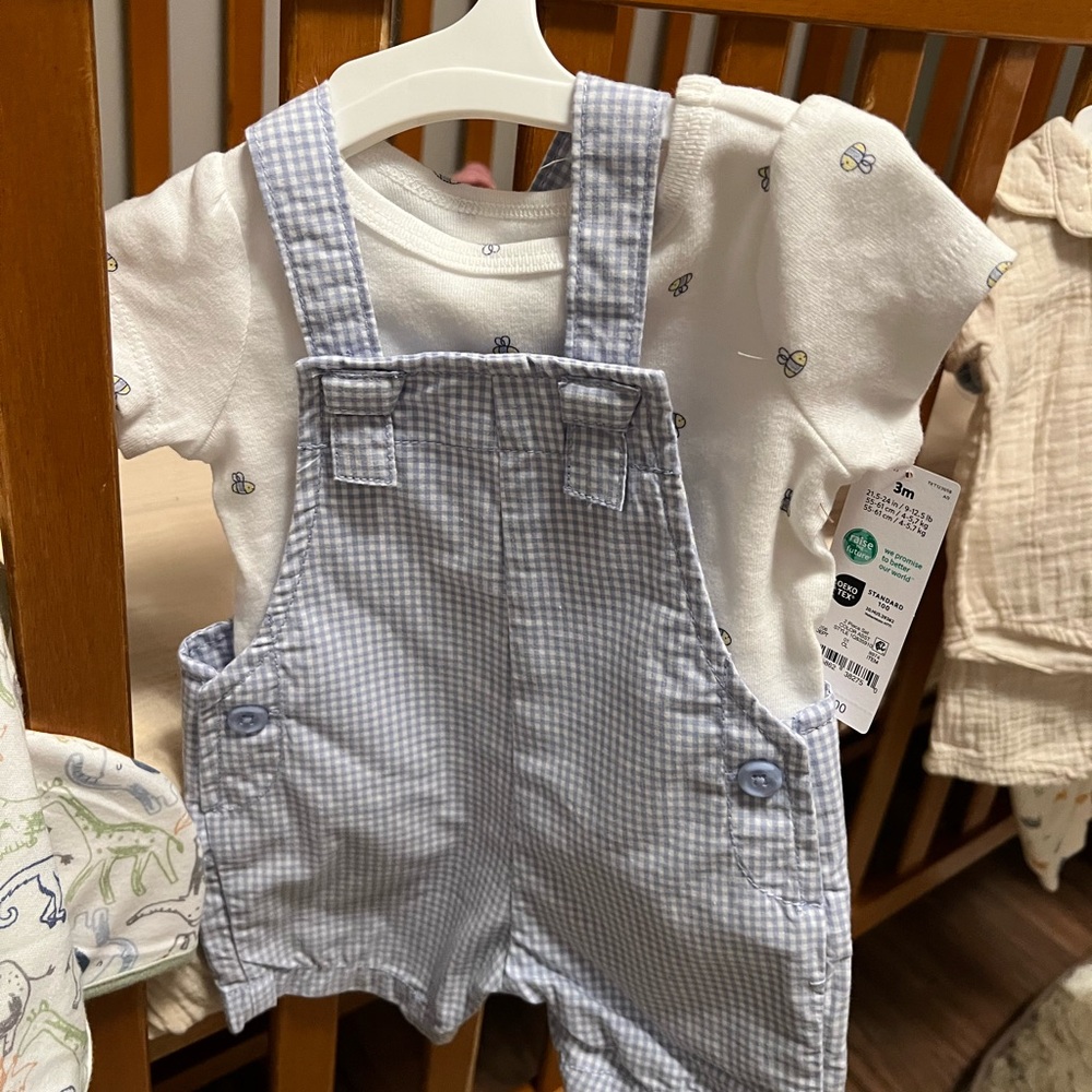Carter's Light Blue Checkered Overalls Set
